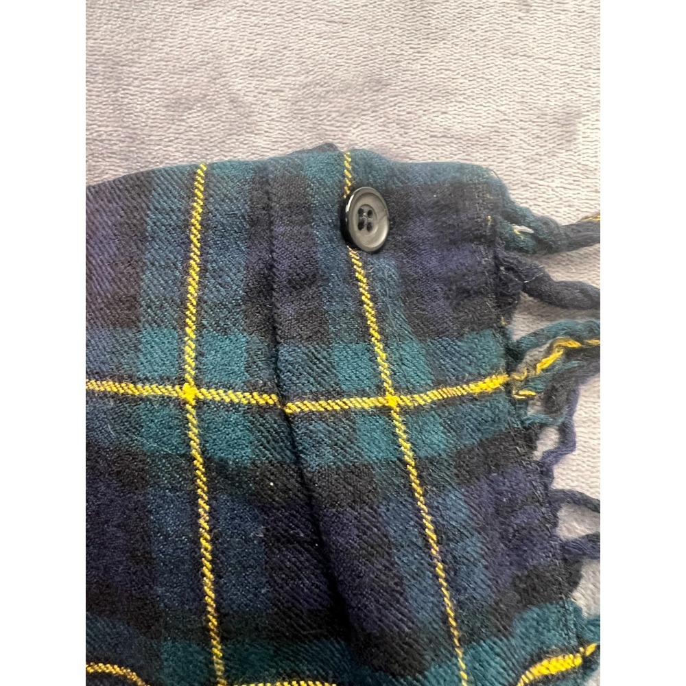 Unbranded Plaid Wrap Kilt Skirt Womens 34 Waist Navy Green Fringed Midi Academia - Picture 5 of 8